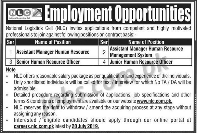 National Logistics Cell (NLC) Jobs July 2019 For Various Posts