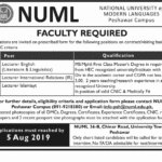 NUML Peshawar Jobs 2019 for Teaching Faculty
