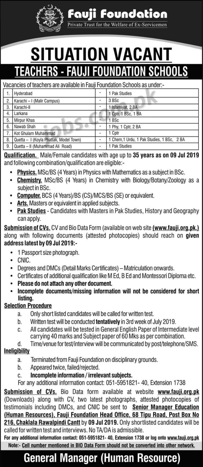 Fauji-Foundation Schools Jobs 2019 For Teachers (Multiple Cities)