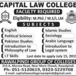 Capital Law College Rawalpindi Jobs 2019 for Teaching Staff