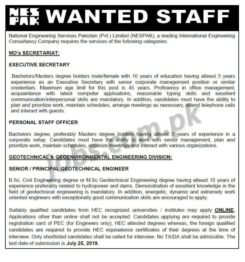 NESPAK Jobs July 2019 for Various Staff Positions