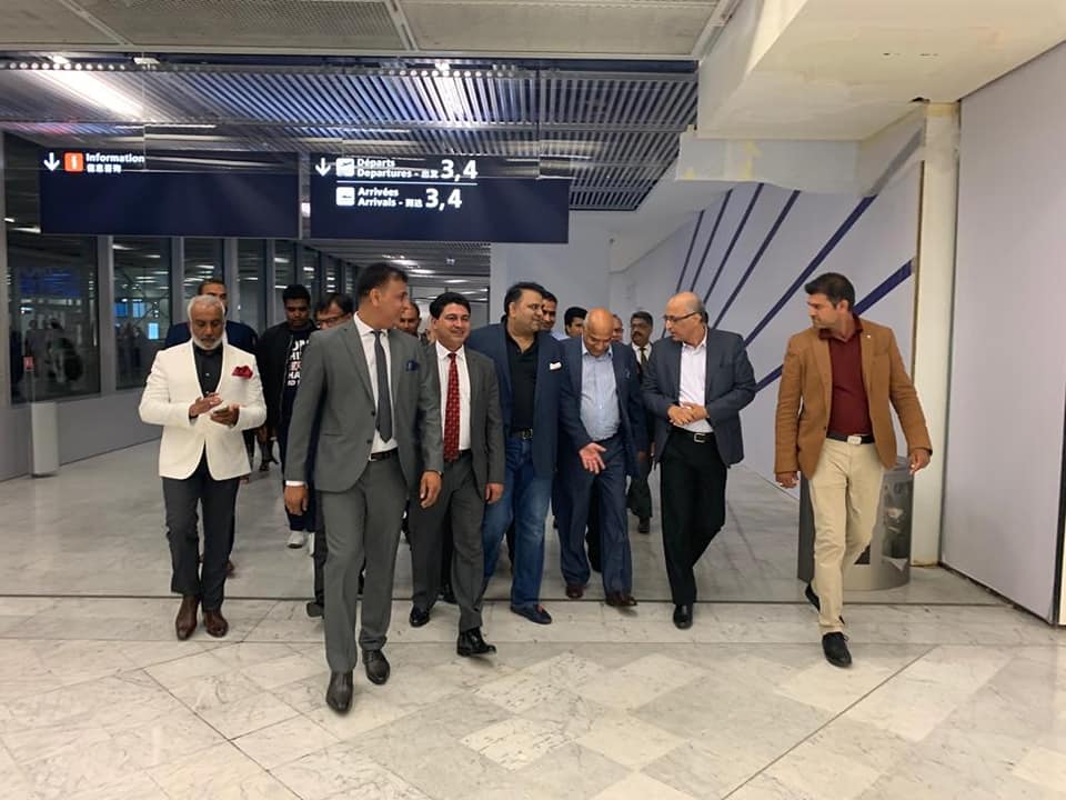 Federal, Minister, for, Science, and, technology, Fawad Chaudhry, reached, paris, on, his, visit, to, France,, Ambassador, Pakistan, Moeen ul Haq, received, him,, at, airport