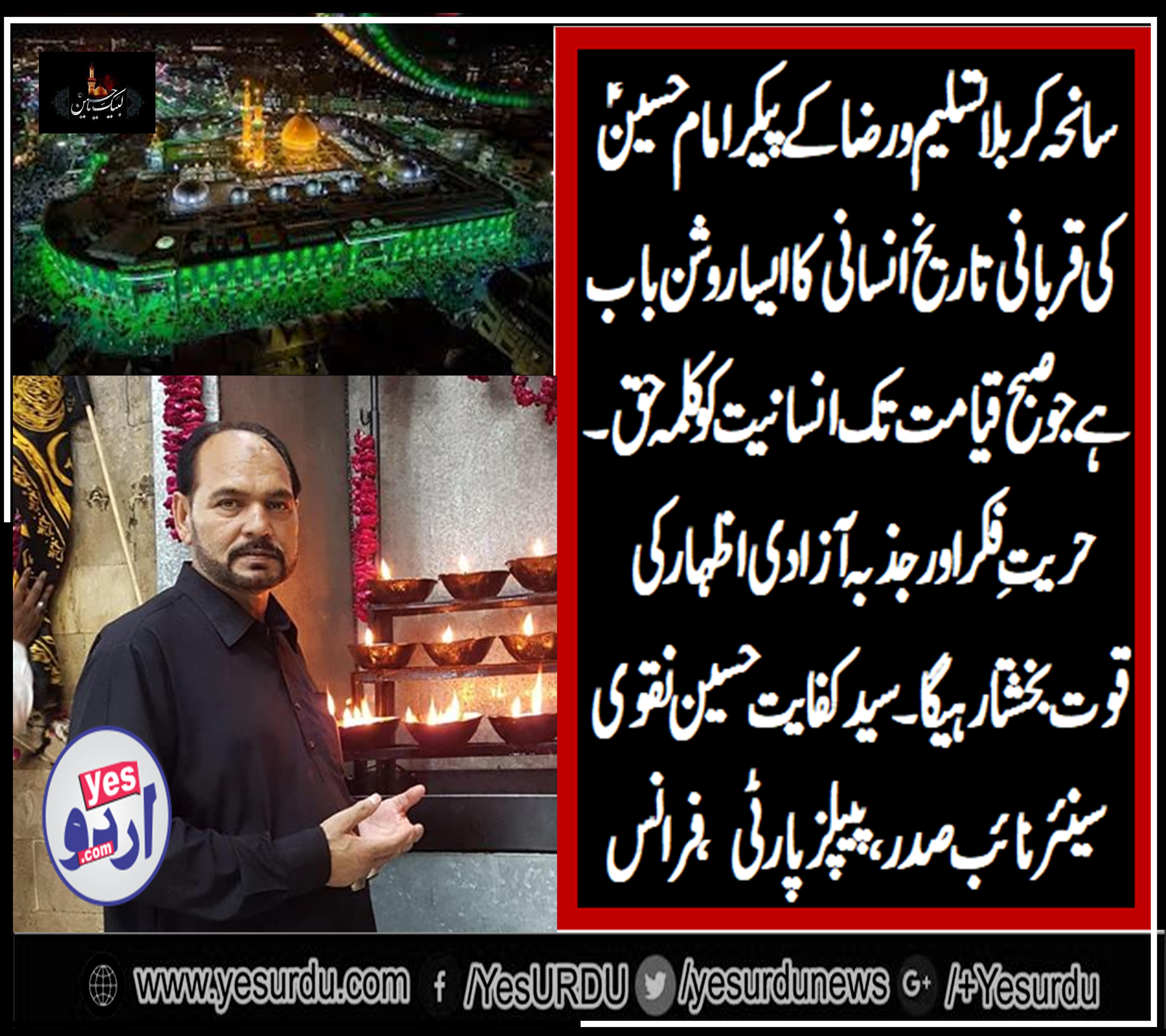 SYED KIFAYAT HUSSAIN NAQVI, SENIOR, VICE, PRESIDENT, PPP, FRANCE, MESSAGE, ON, MOHARRAM UL HARAAM