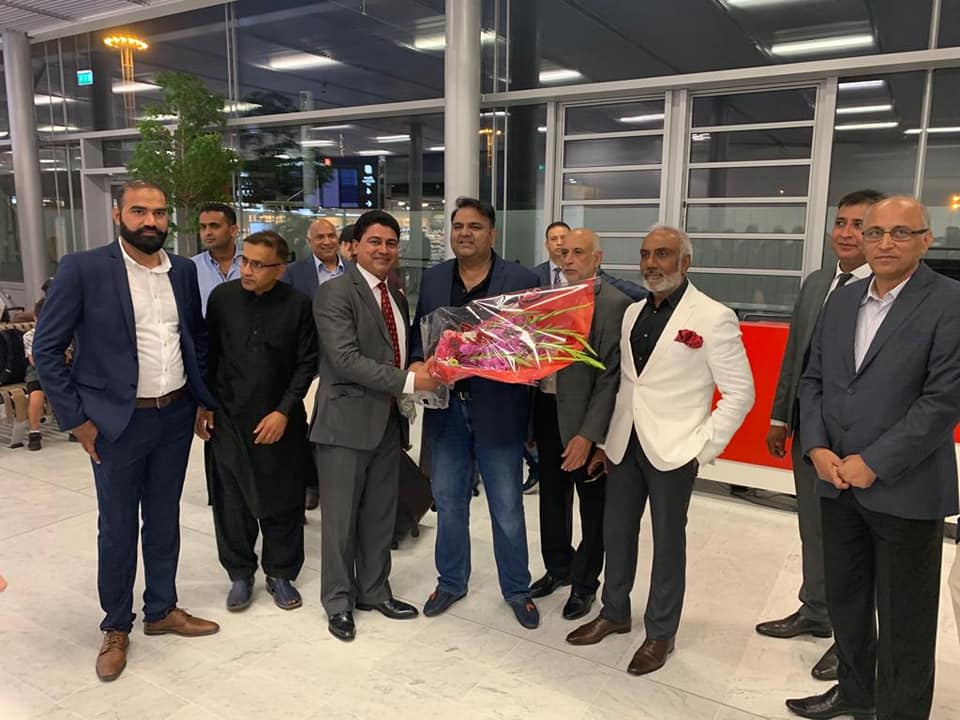 Federal, Minister, for, Science, and, technology, Fawad Chaudhry, reached, paris, on, his, visit, to, France,, Ambassador, Pakistan, Moeen ul Haq, received, him,, at, airport