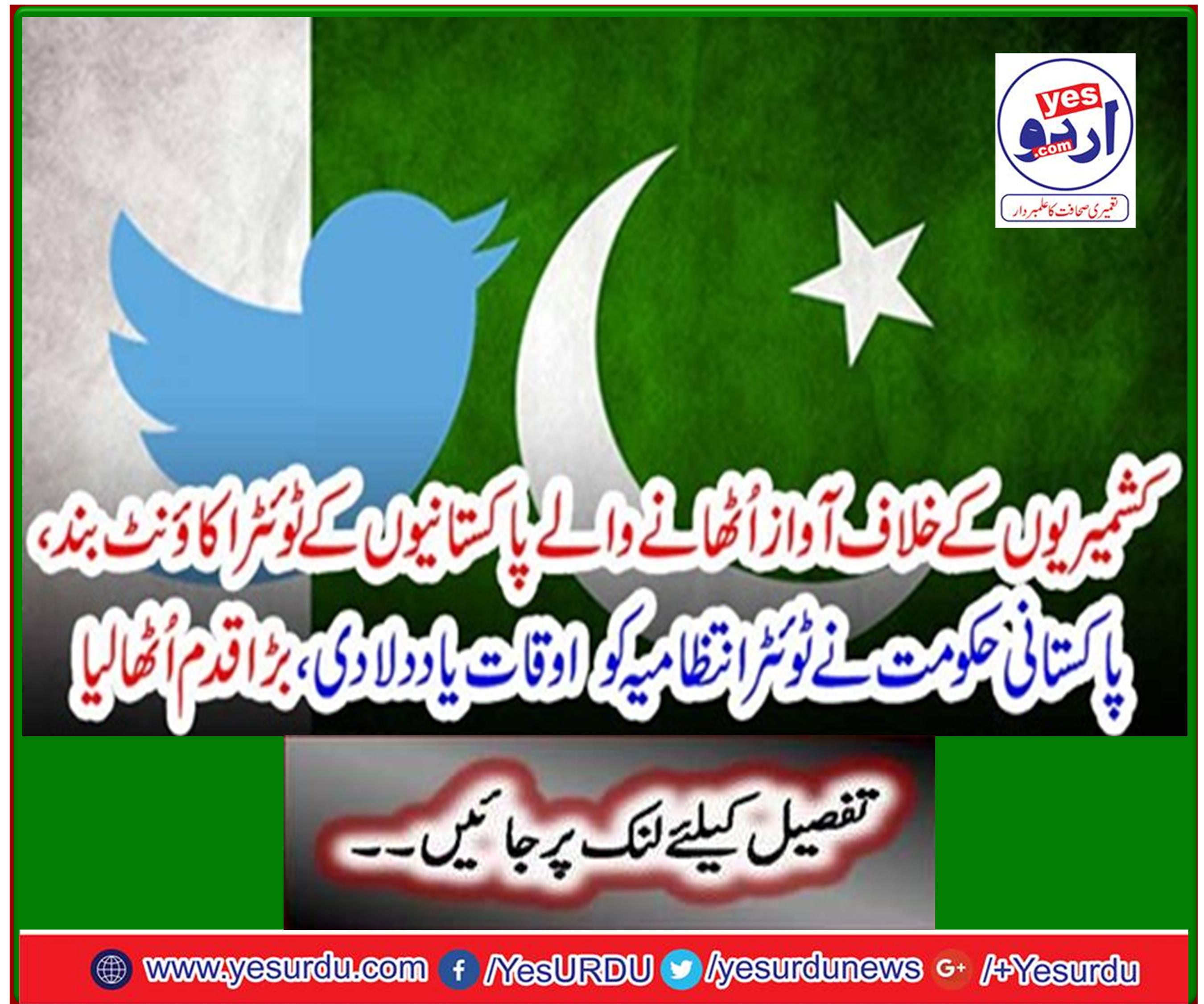 Pakistani government reminds Twitter administration of times, shutting down Twitter accounts of Pakistanis raising voice against Kashmiris