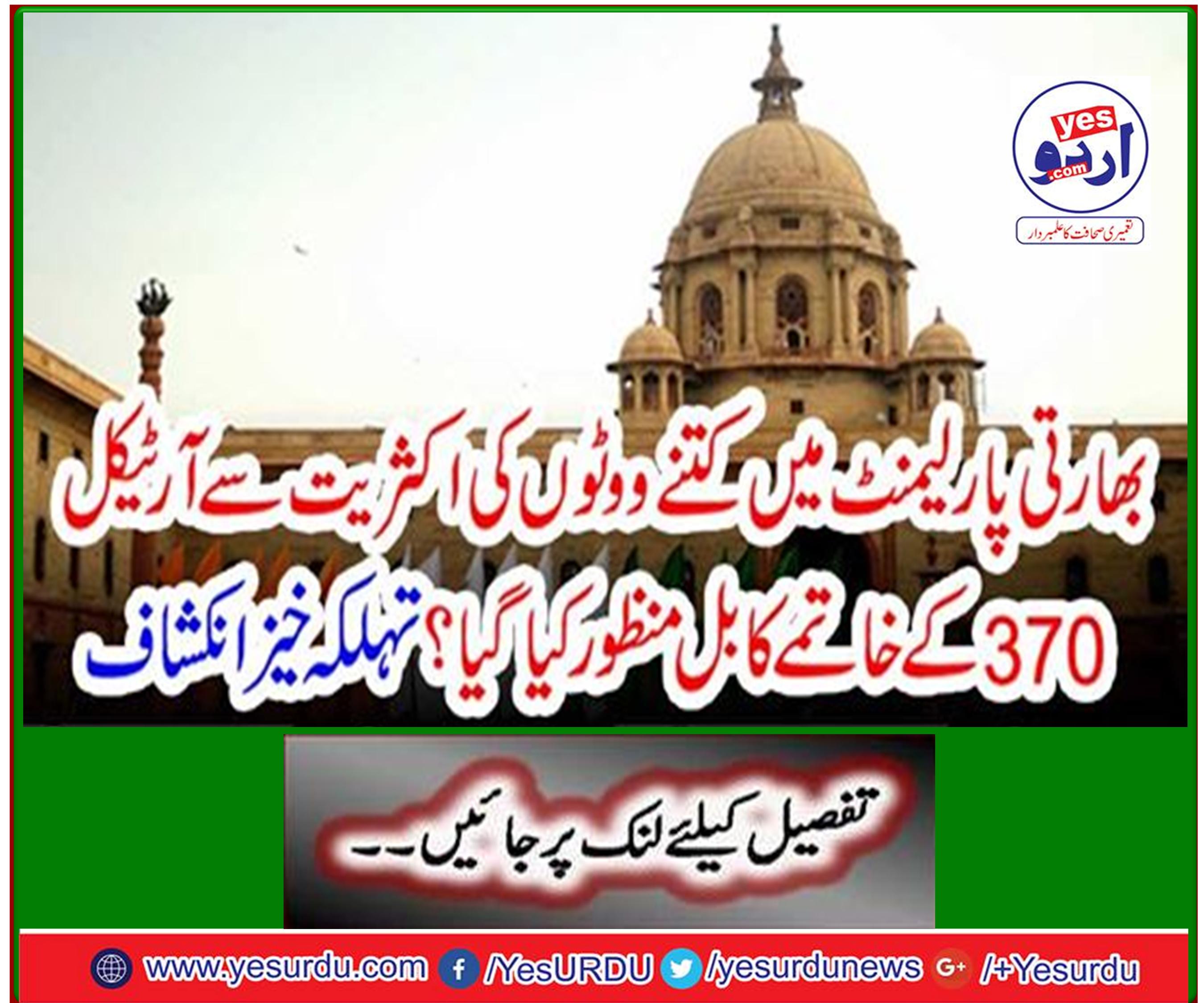 How many votes were passed in the Indian Parliament to abolish Article 370? Spicy disclosure