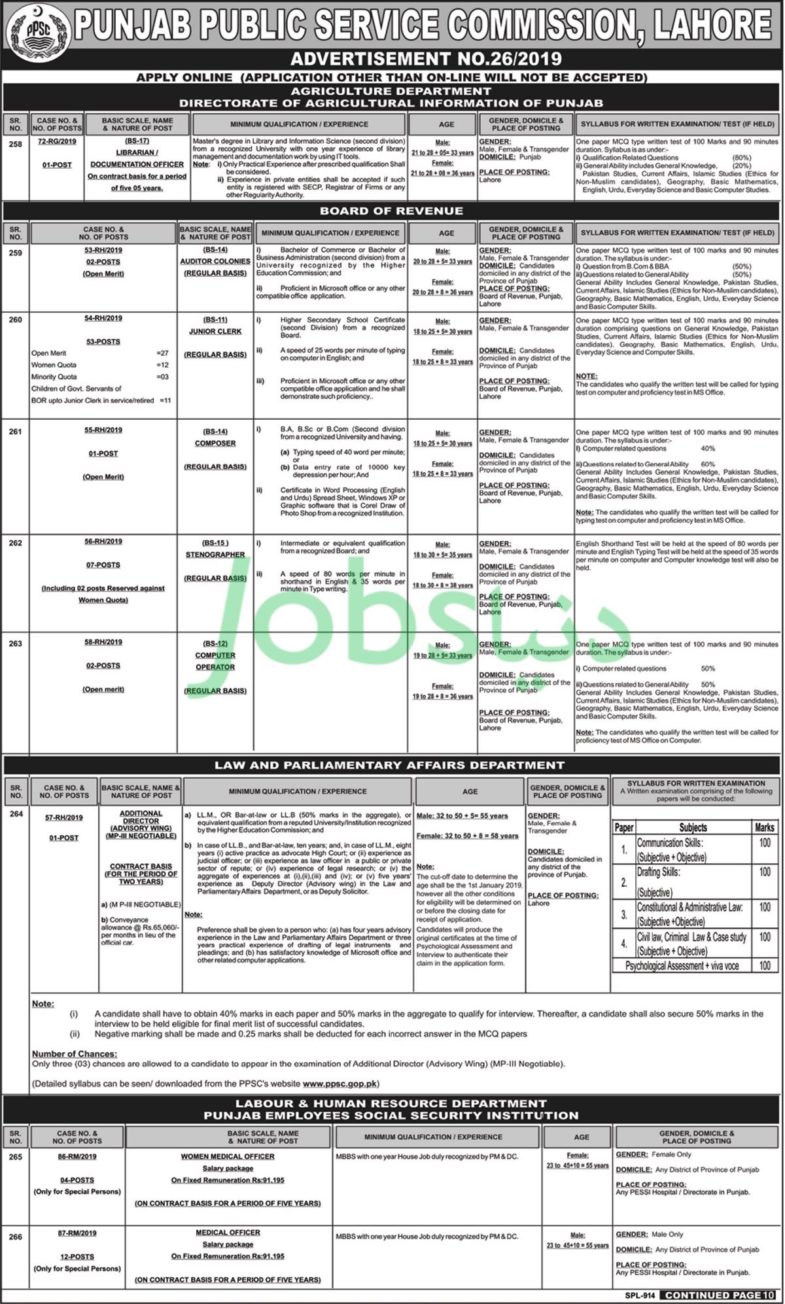 PPSC Jobs (26/2019): 134+ Junior Clerks, Computer Operators, Medical Officers, Stenographers & Other in Punjab Government