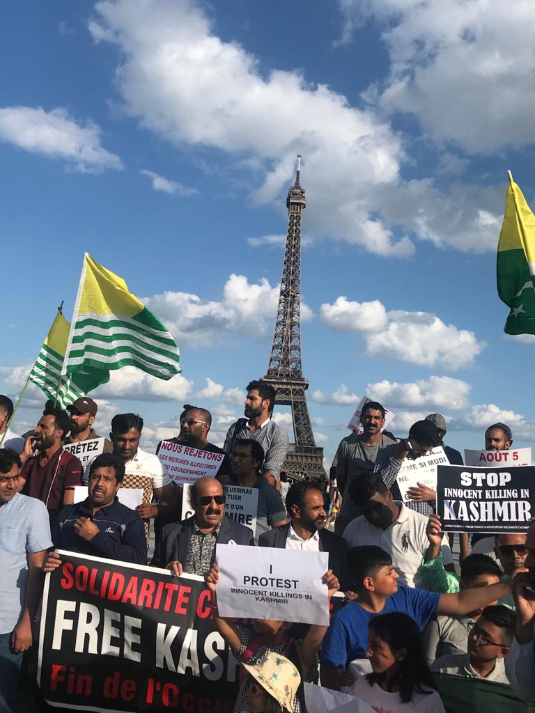 GRAND, PROTEST, BY, PAKISTANI, AND, KASHMIRIS, AT, EIFEL, TOWER, PARIS, AGAINST, INDIAN, GOVT, AND, THEIR, SO CALLED, PRESIDENTIAL, ORDER, OF, ABOLISHING, ARTICLE 370, AND, 35 A