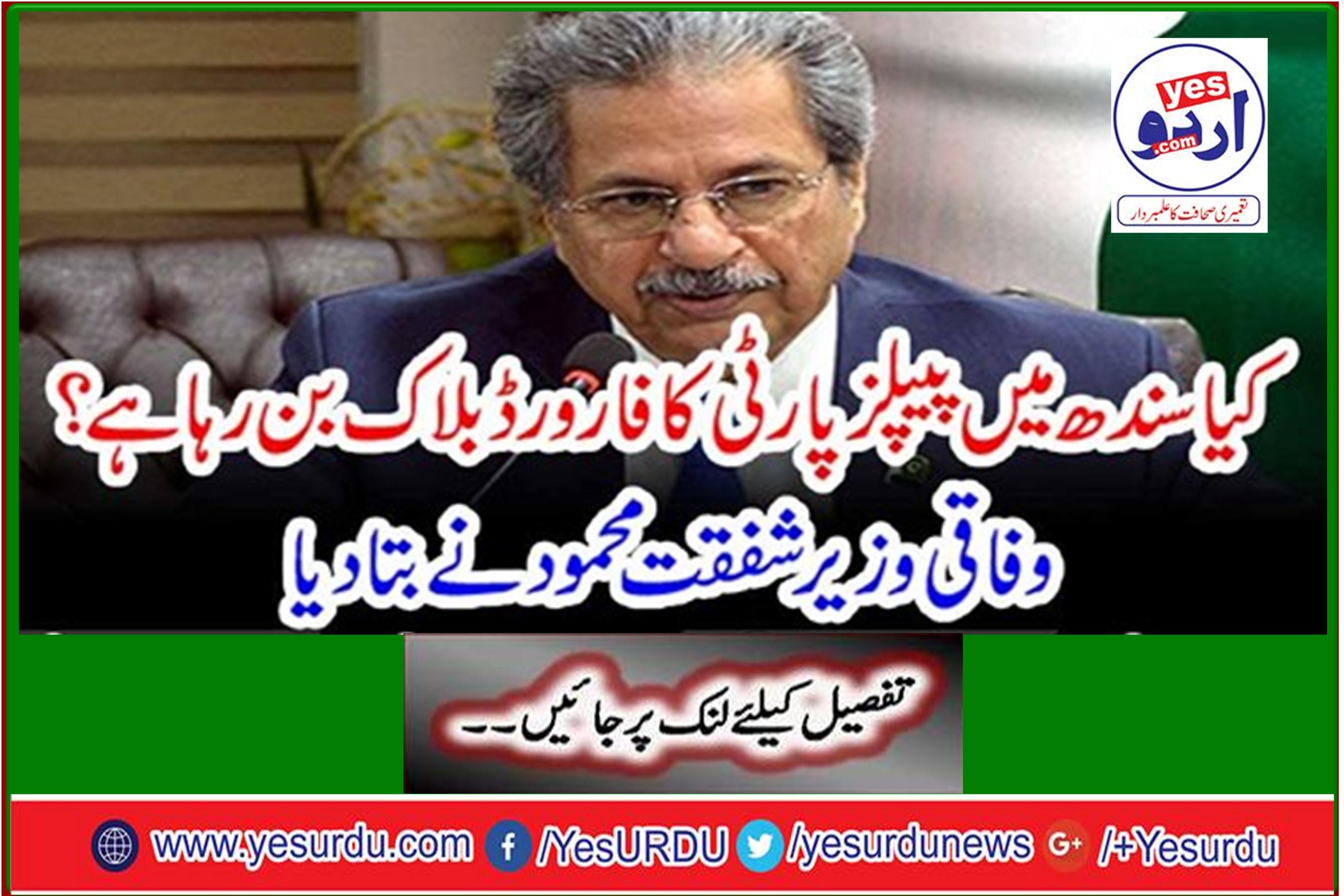 Is the People's Party Forward Blocking in Sindh? Federal Minister Shafqat Mahmood said