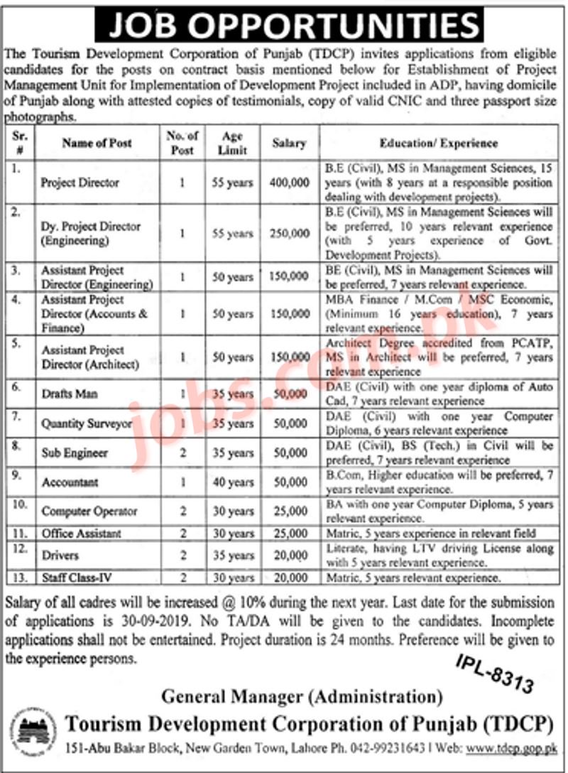 Tourism Development Corporation of Punjab (TDCP) Jobs 2019 for 18 Posts in Multiple Categories