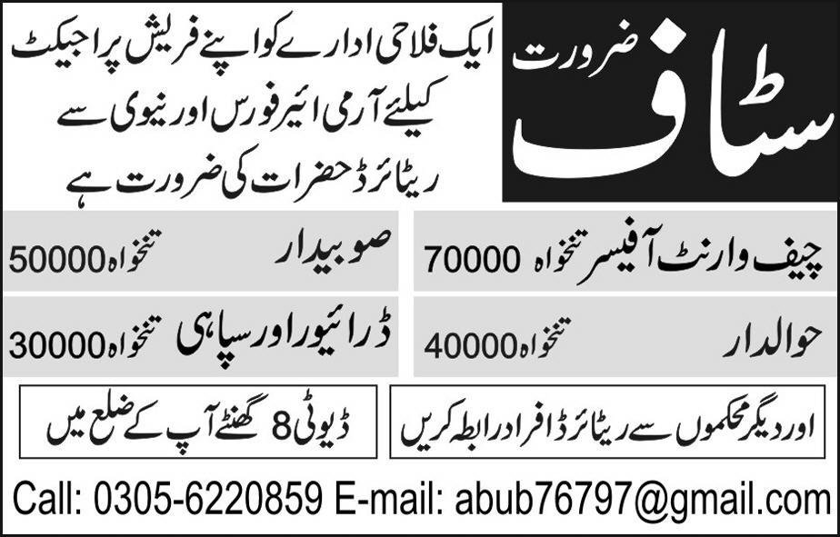 Social Welfare Organization Jobs 2019 for Chief Warrant Officer, Subedar, Haveldar, Sipahi / Driver