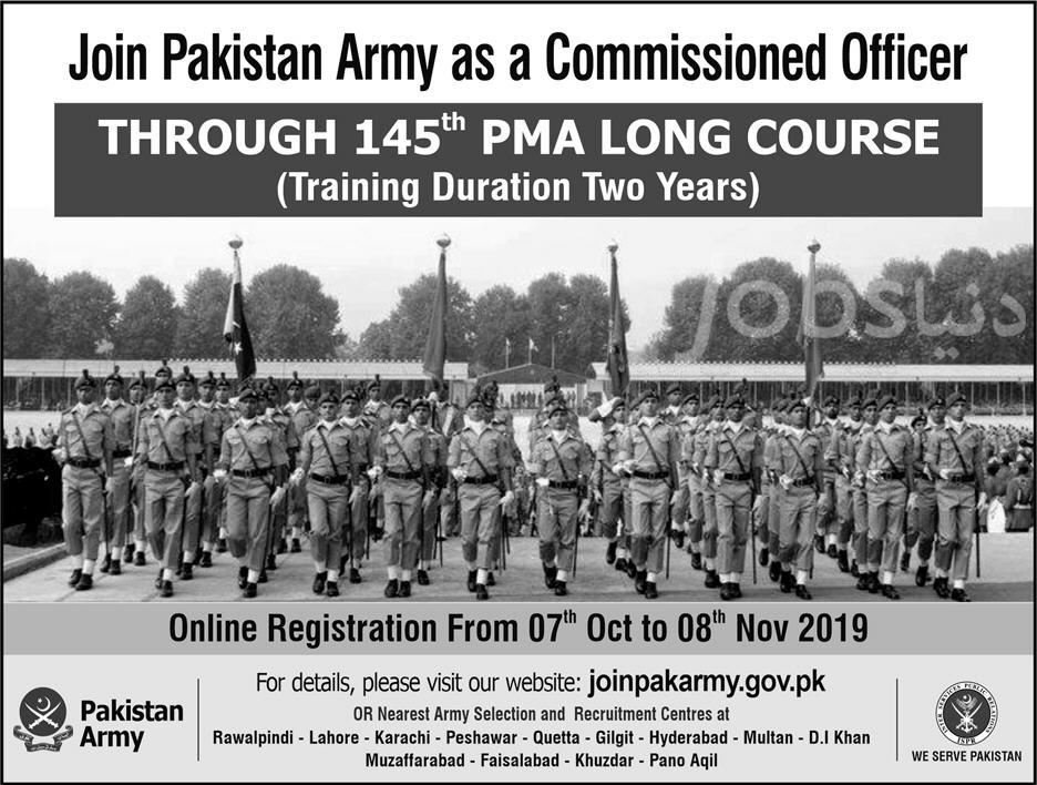 Join Pakistan Army As A Commissioned Officer Through 145th PMA Long Course 2020