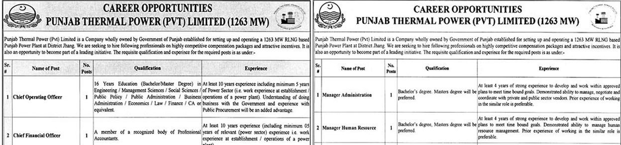 Punjab Thermal Power Ltd (PTPL) Jobs 2019 For Assistants, Assistant Managers, Managers & Other (Multiple Categories) Full Time
