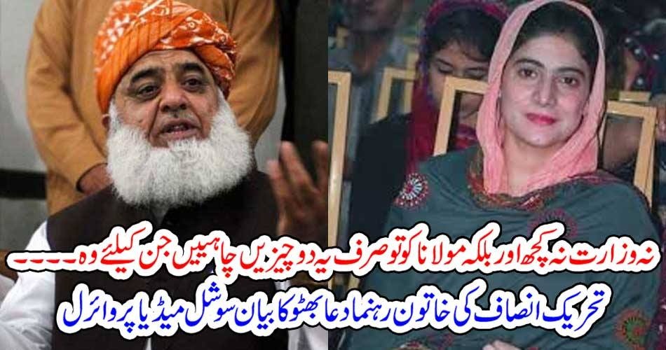 Molana Fazal Ur Rahman, wanted, everything, except, Democracy, Dua bhutto, statement, on, social, media