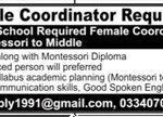 ORCHARD, SCHOOL, REQUIRED, FEMALE, COORDINATOR, FOR, MONTESSORI, TO, MIDDLE, SCHOOL, 03340700100