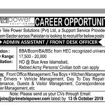 FRONT, DESK OFFICER, REQUIRED, AND, ADMIN, ASSISTANT, FOR, PRIME TELE, POWER, SOLUTIONS, PRIVATE, LTD