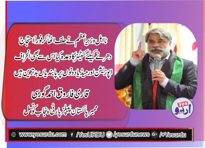 Qari Faroo Ahmed Farooqi, Member, Executive, PPP, Punjab, Council, says, Govt, denied, every, promise