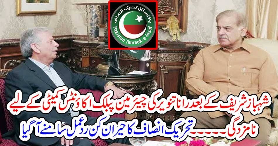 شہباز شریف کے بعد رانا تنویر کی چیئرمین پبلک اکاؤنٹس کمیٹی کے لیے نامزدگی ۔۔۔۔۔ تحریک انصاف کا حیران کن رد عمل سامنے آگیا