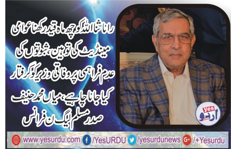 MIAN MUHAMMAD HANIF, PRESIDENT, PMLN, FRANCE