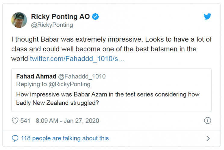 BABAR AZAM, IMPRESSED, RICKY PONTING, A, LOT, HE, SAW, HIM, AN, UPCOMING, STAR, BATSMAN