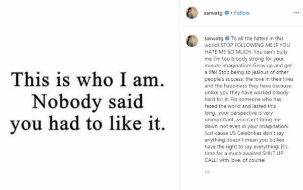 SARWAT GILANI, SHAMEFUL, PHOTO, ON, INSTAGRAM