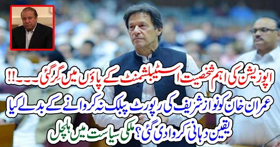 اپوزیشن کی اہم شخصیت اسٹیبلشمنٹ کے پاؤں میں گِر گئی ۔۔۔!!عمران خان کو نواز شریف کی رپورٹ پبلک نہ کروانے کے بدلے کیا یقین دہانی کروا دی گئی؟ ملکی سیاست میں ہلچل