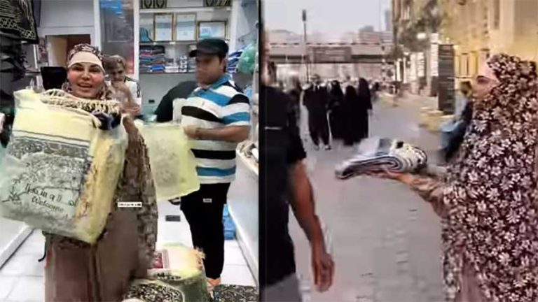 راکھی ساونت کا روحانی سفر: مکہ مکرمہ میں عمرے کی ادائیگی اور جائے نمازوں کی تقسیم کی ویڈیوز وائرل